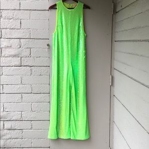 Free people lime green sequin jump suit